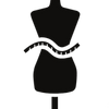 Black dress form with a measuring tape on a transparent background