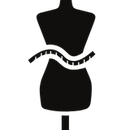 Black dress form with a measuring tape on a transparent background