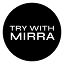 Black circle with 'Try With Mirra' text in white